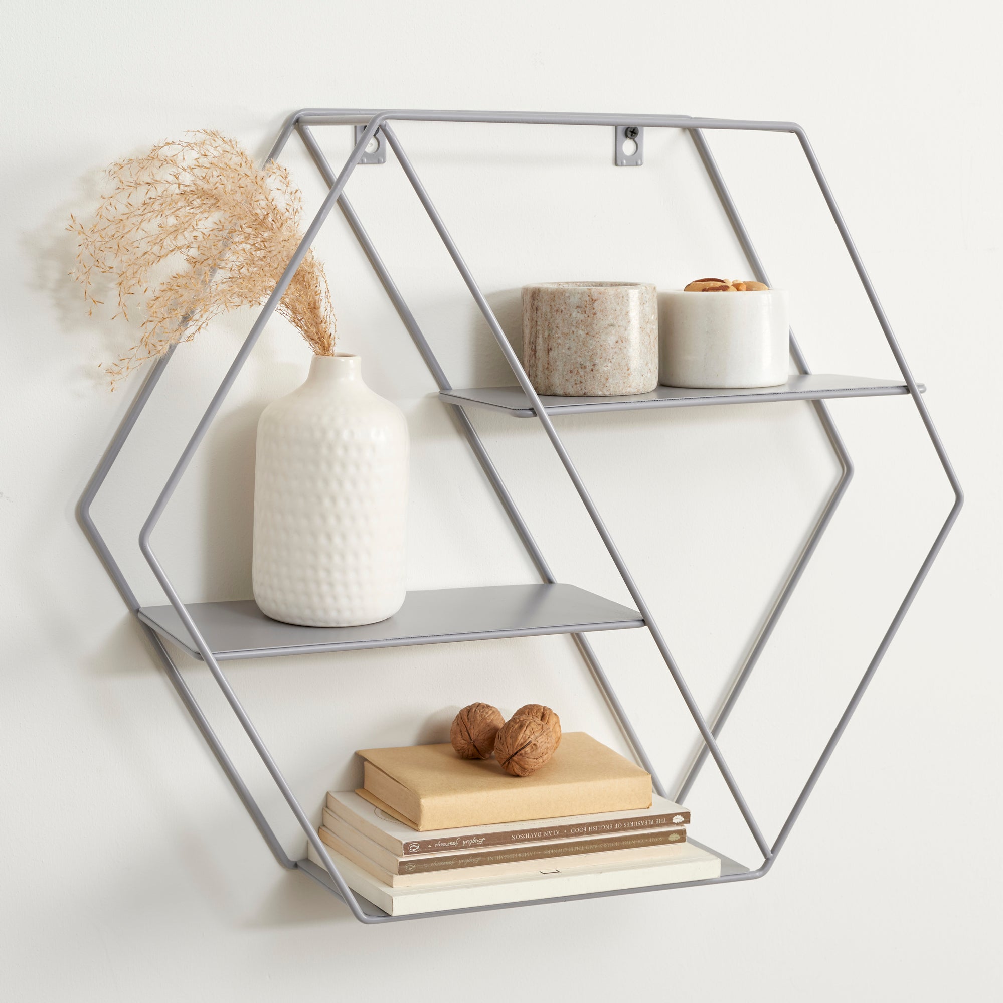 Grey Large Hexagonal Shelf Light Grey