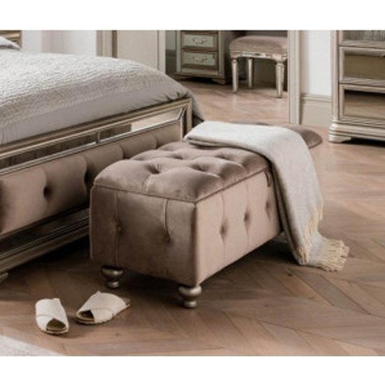 Jessica Wooden Velvet Storage Ottoman In Taupe