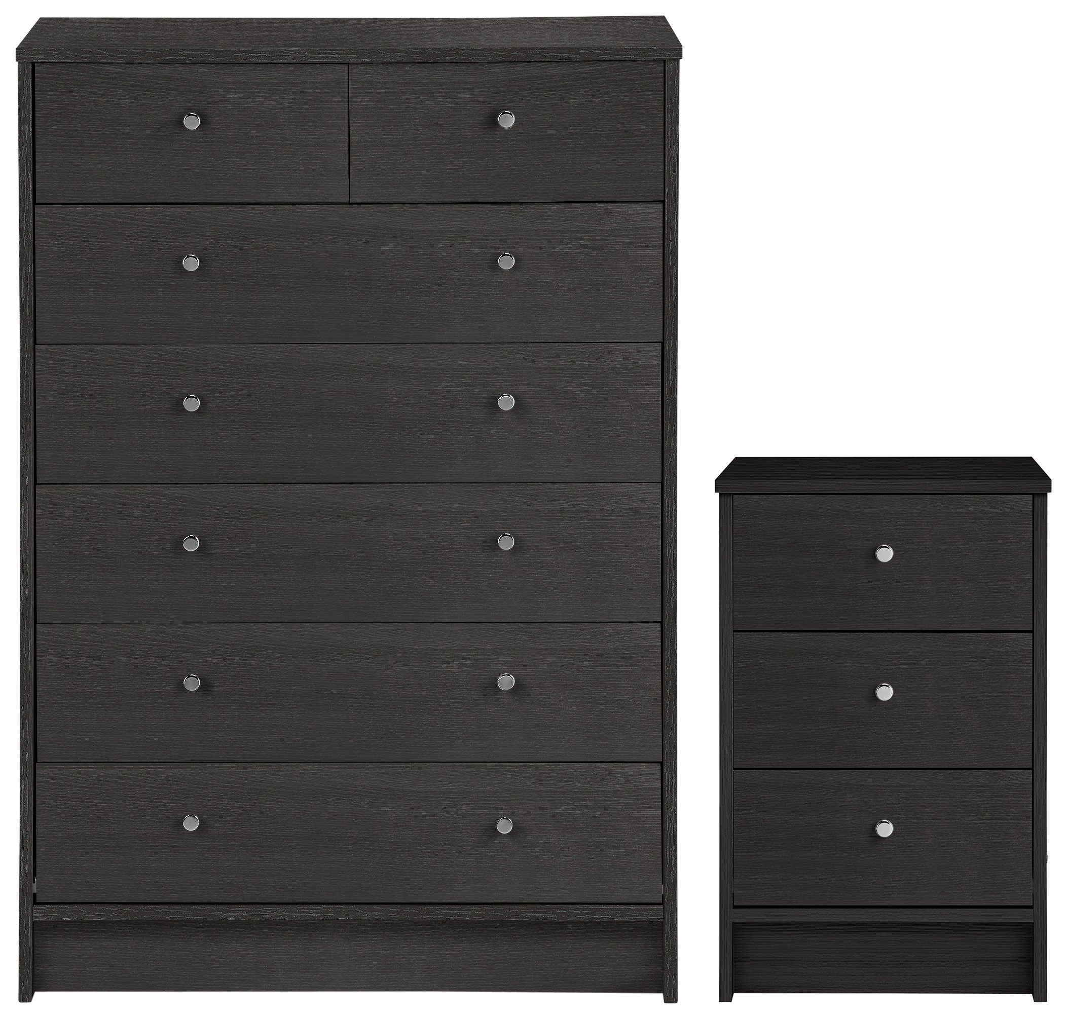 Argos Home Malibu Bedside & 5+2 Drawer Set -Black Oak Effect