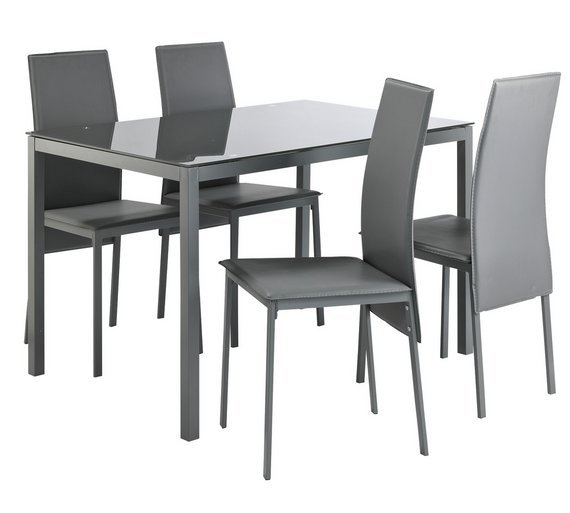 Argos Home Lido Glass Dining Table & 4 Grey Chairs