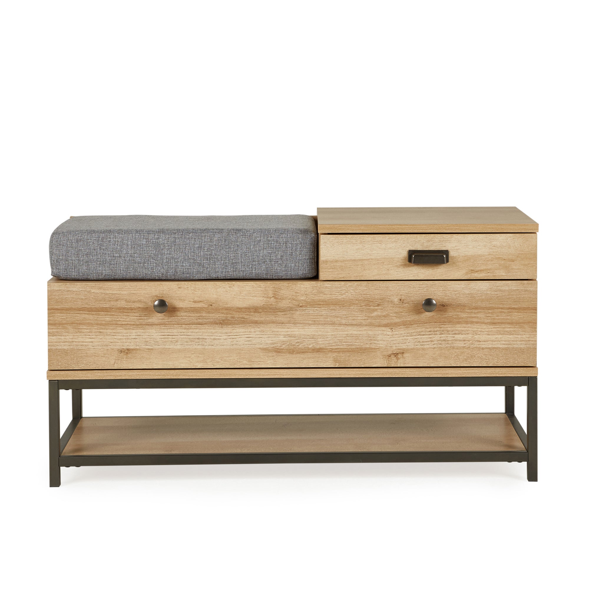 Fulton Oak Effect Storage Bench Brown and Grey