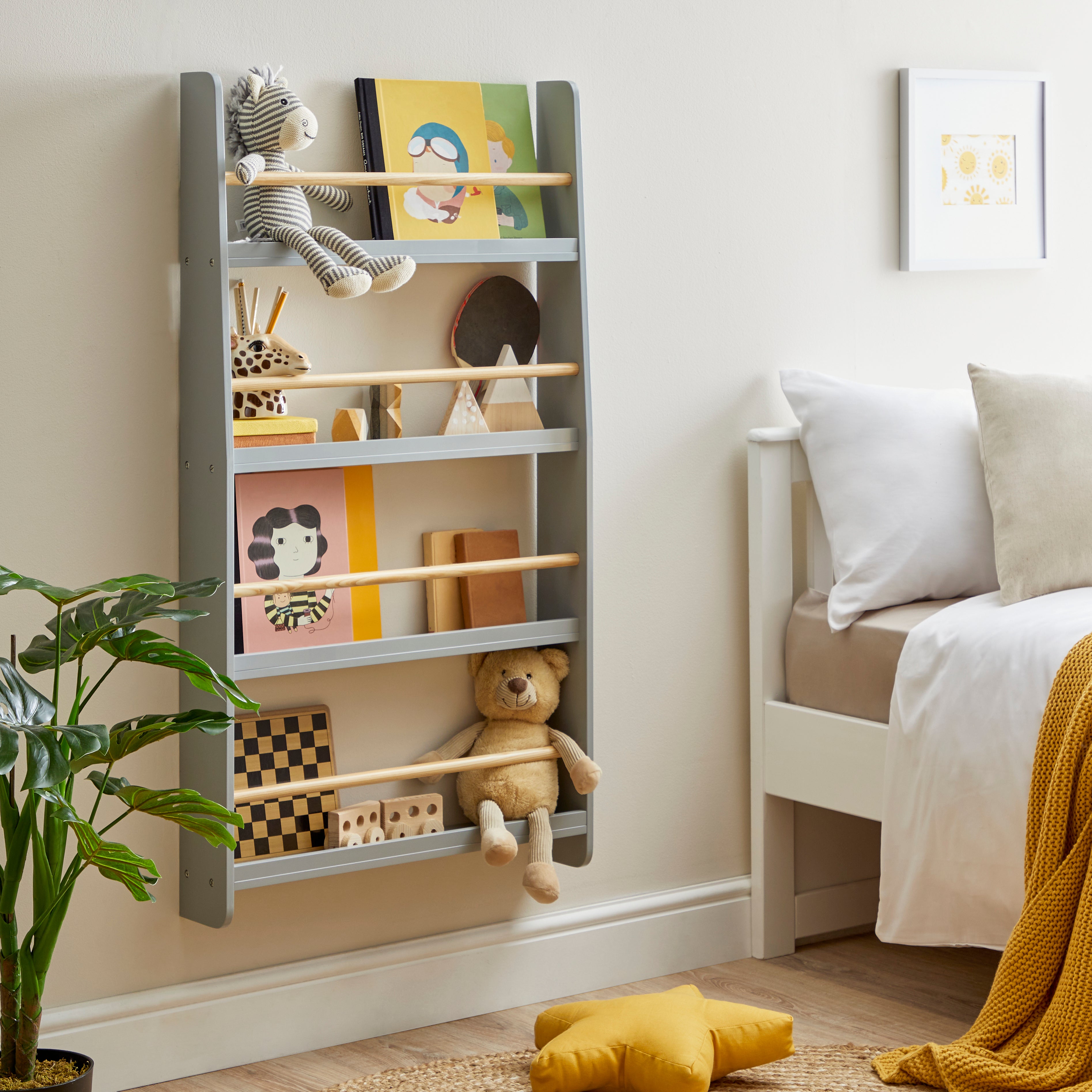 Wall Mounted Book Shelf Grey
