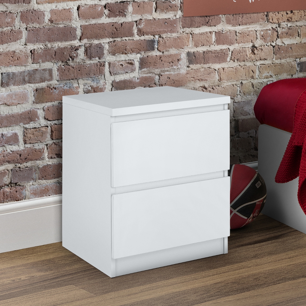Jupiter White Wooden 2 Drawer Bedside Table
