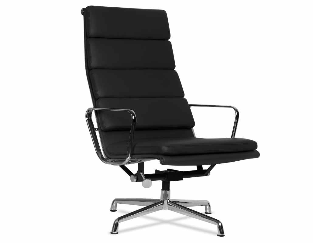 Vitra Eames EA222 Soft Pad Chair Nero Leather Polished Base