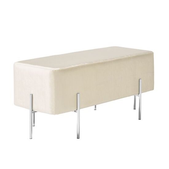 Ryman Bench In White Velvet And Polished Stainless Steel