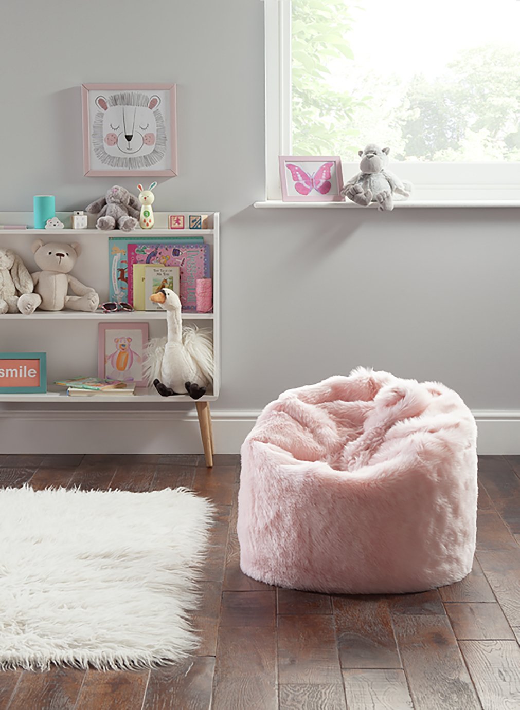 Argos Home Faux Fur Pink Fluffy Bean Bag