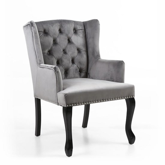Arlington Accent Chair In Velvet Grey With Wooden Legs