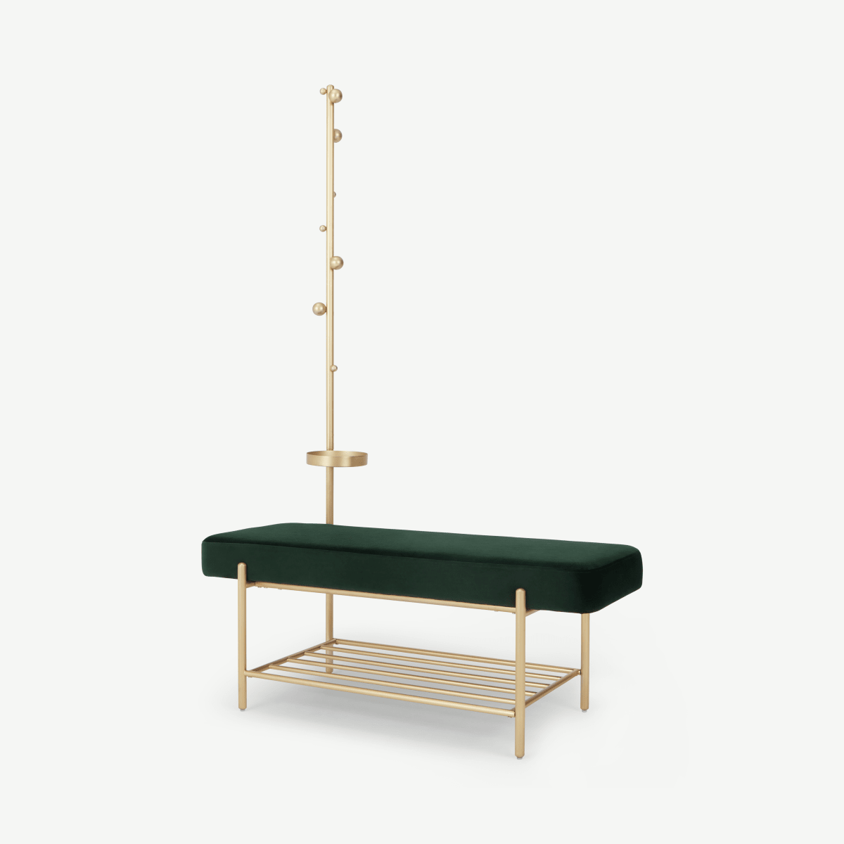Asare Hallway Storage Bench, Pine Green Velvet & Brass