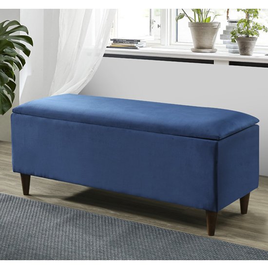 Emstone Velvet Upholstered Storage Ottoman In Blue