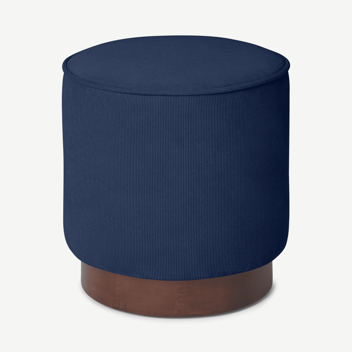 Hetherington Small Wooden Pouffe, Midnight Corduroy Velvet with Dark Stain Wood