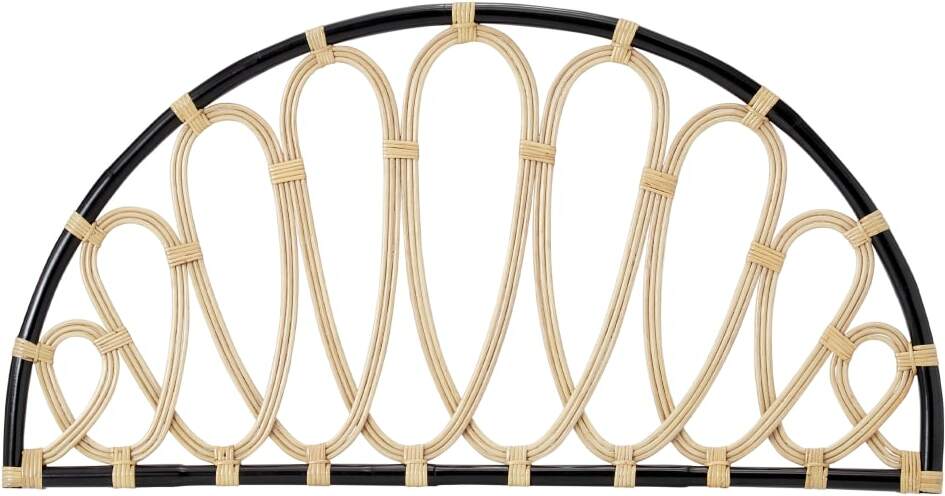 Tapu Double Headboard, Half Moon, Black and Natural Rattan