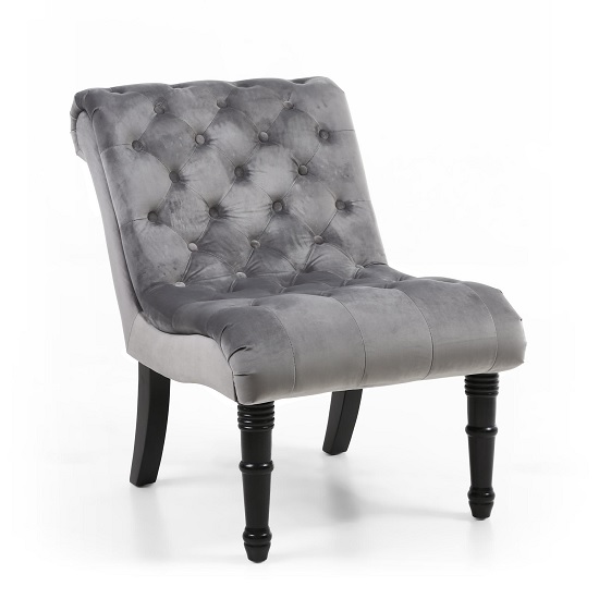 Nicia Accent Chair In Brushed Velvet Grey With Black Legs