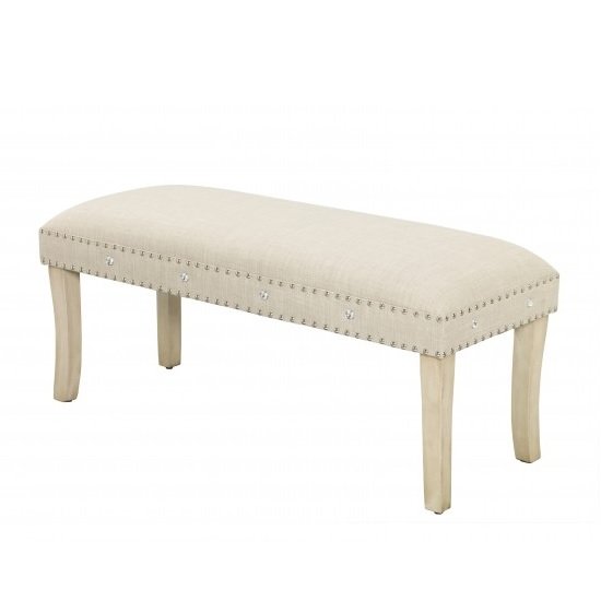 Susan Dining Bench In Neutral Fabric With Diamante