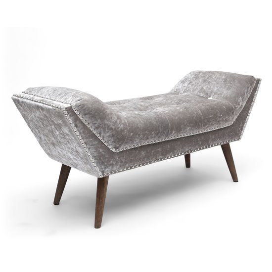 Mulberry Medium Crushed Velvet Chaise In Silver With Wooden Feet
