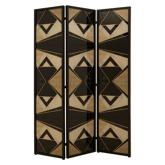 Malmok Wooden Folding Patterned Black And White Room Divider