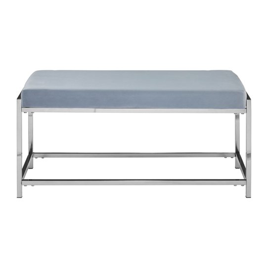 Alluras Powder Blue Velvet Bench With Silver Base
