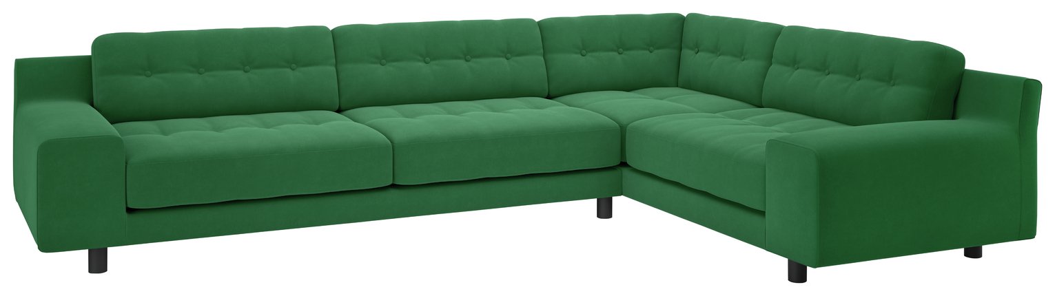 Habitat Hendricks Left Corner Velvet Sofa - Green