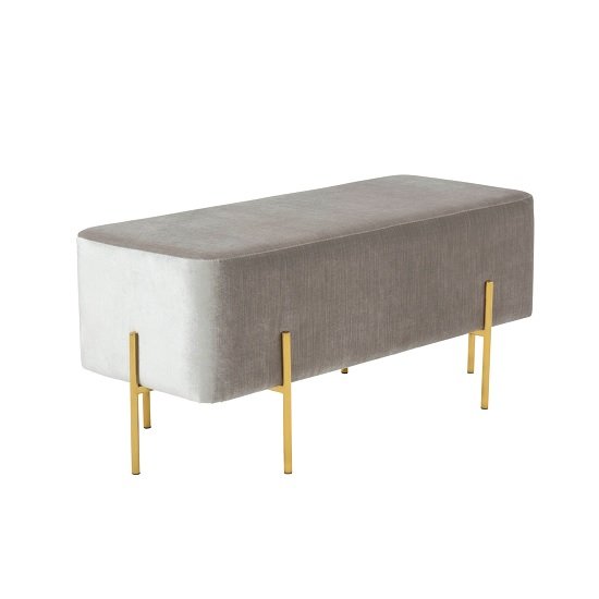 Ryman Bench In Grey Velvet And Gold Plated Stainless Steel