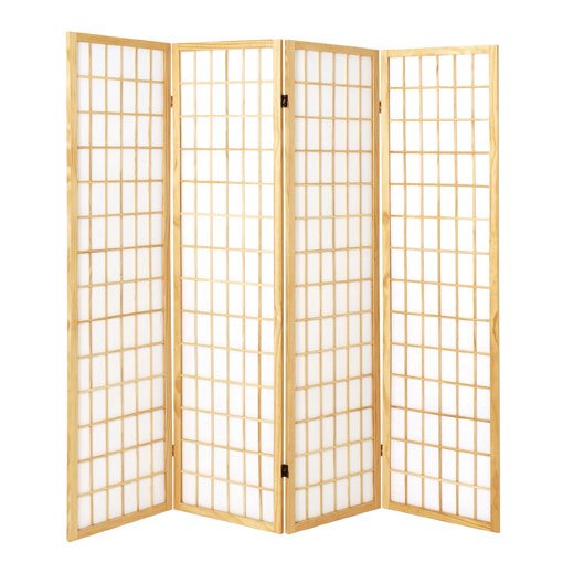 Wooden 4 Panel Folding Room Divider In Natural