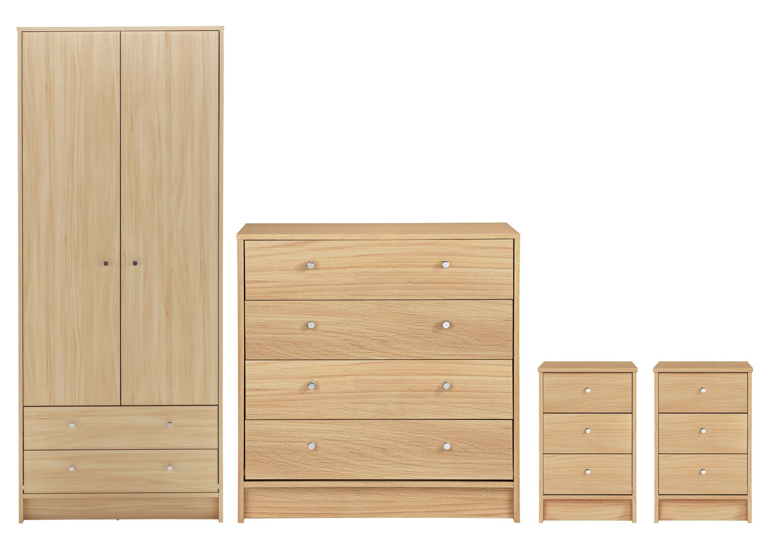 Argos Home Malibu 4 Piece 2 Door Wardrobe Set - Beech Effect