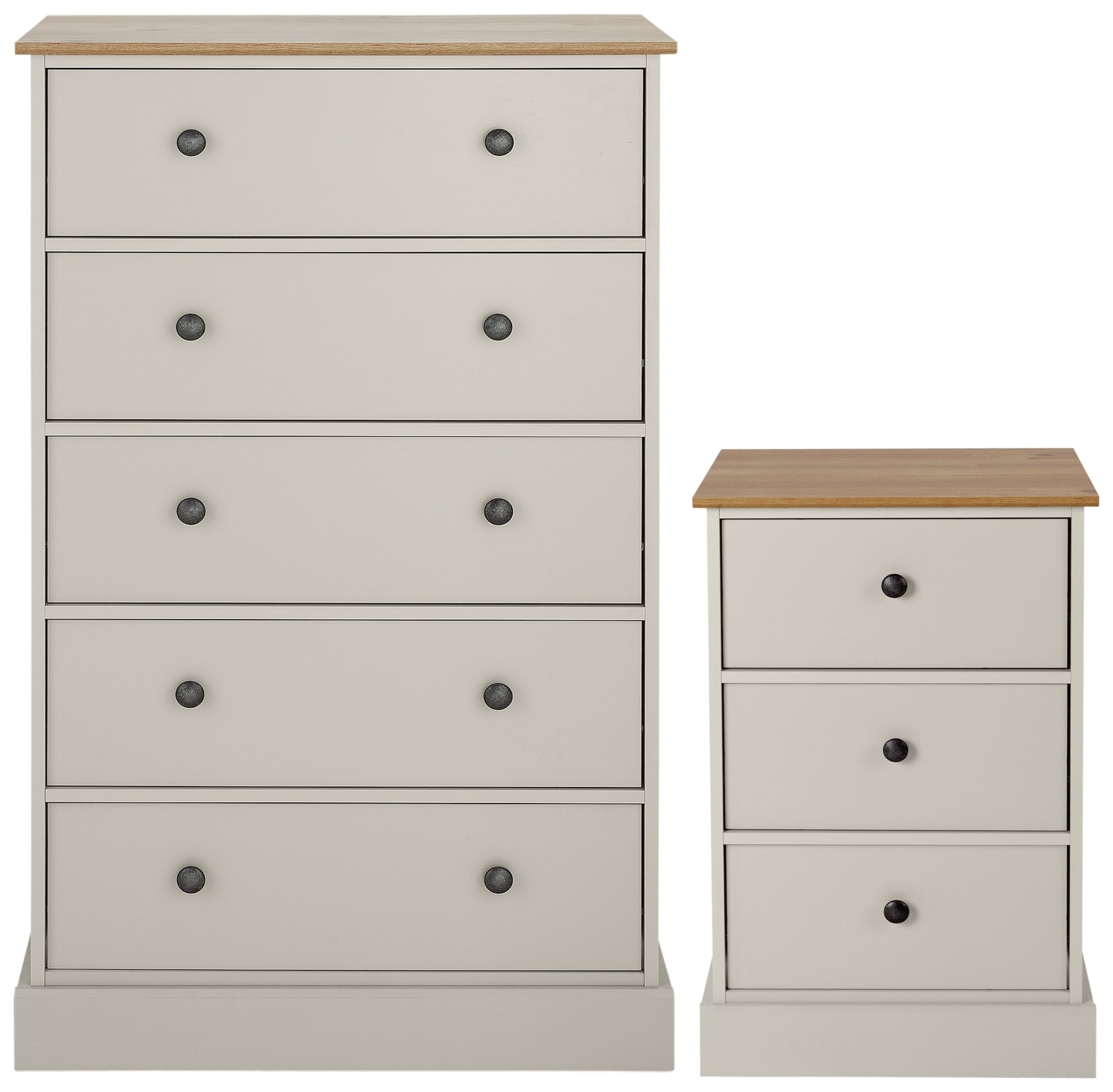 Argos Home Kensington Bedside & 5 Drawer Set-Grey/Oak Veneer