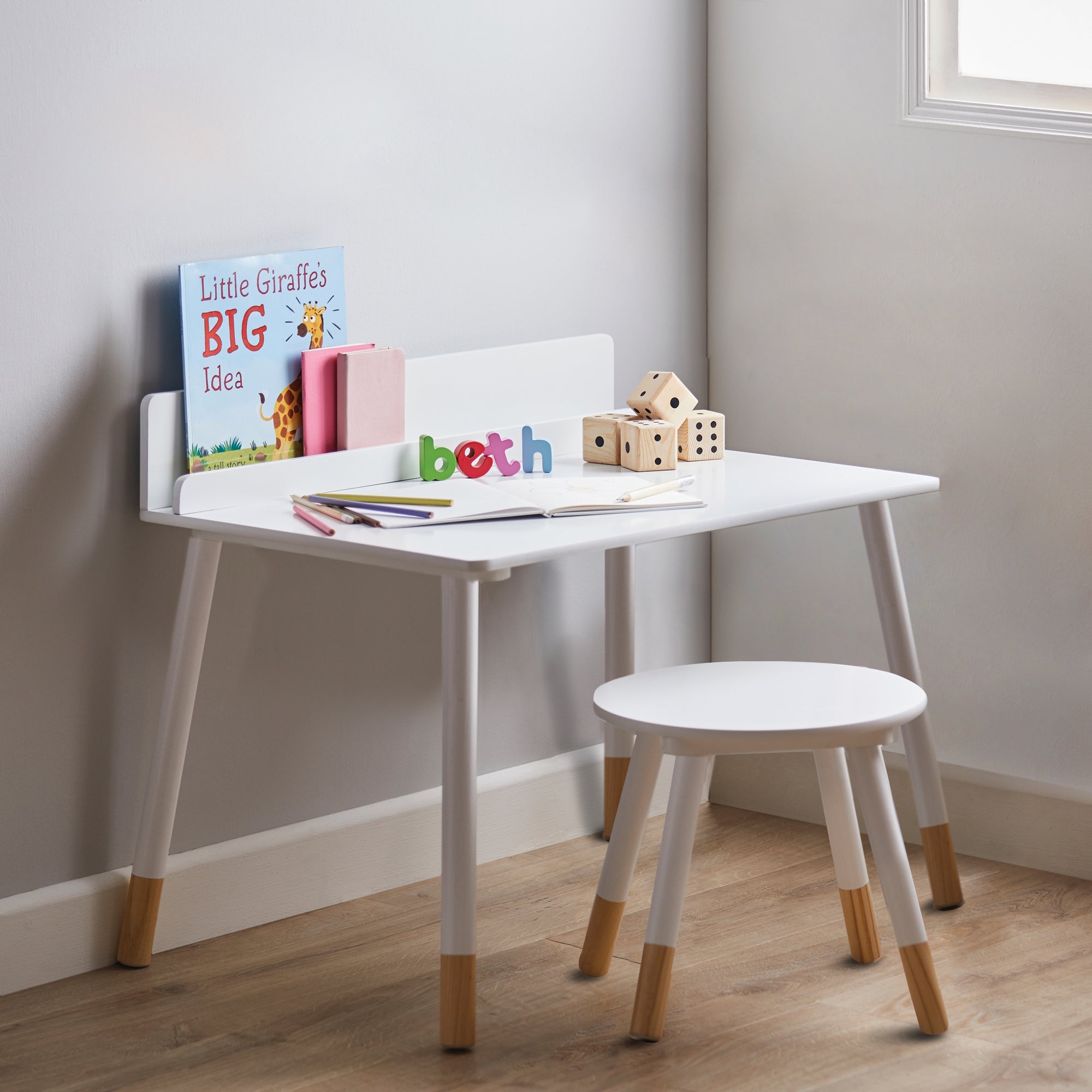 Small White Desk and Stool Set White
