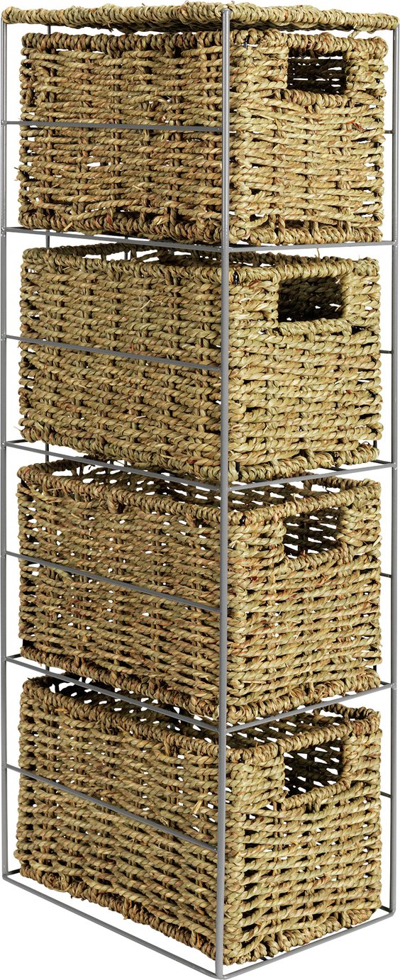 Argos Home Slimline 4 Drw Seagrass Storage Tower - Natural