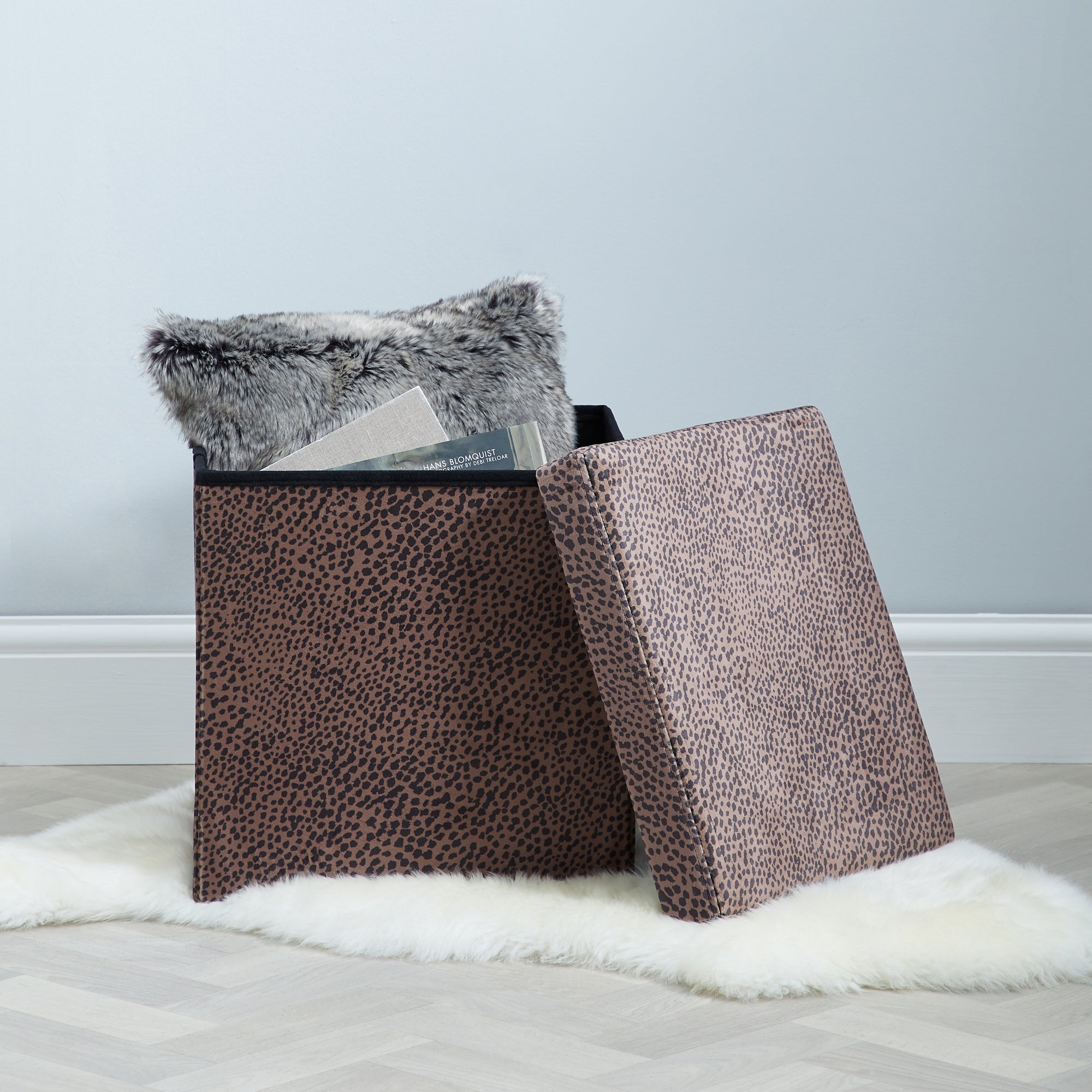 Cheetah Animal Print Foldable Cube Ottoman Brown