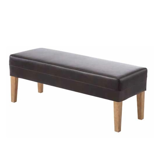 Evoke Dining Bench In Brown Faux Leather With Wooden Legs