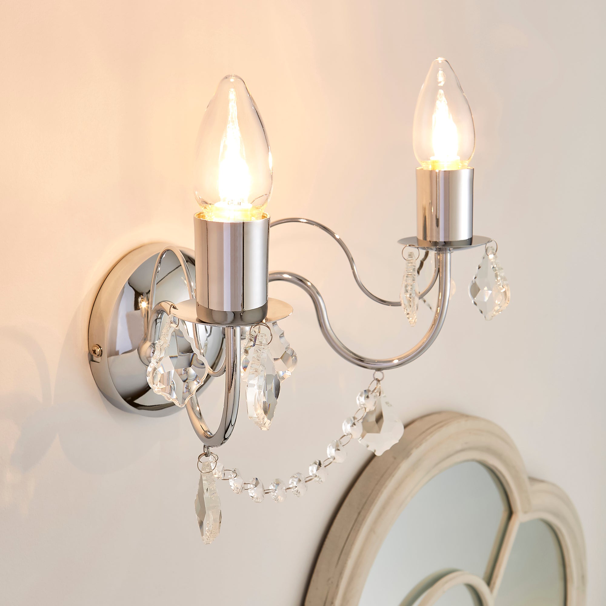 Elizabeth 2 Light Chrome Bathroom Wall Light Chrome