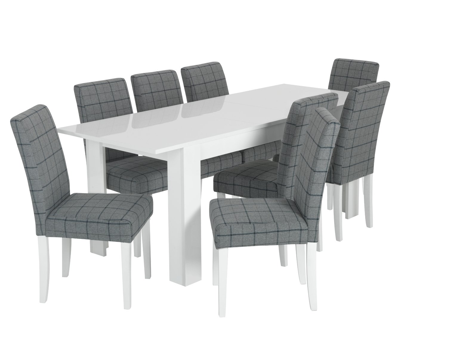 Habitat Miami White Gloss Extending Table & 8 Chair -Blue
