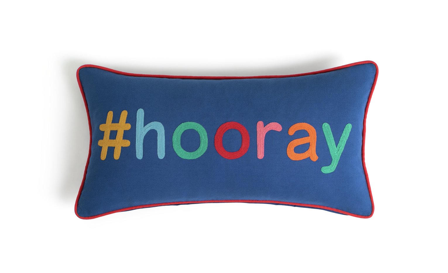 Habitat Embroidered Hooray Cushion - Blue - 30x58cm