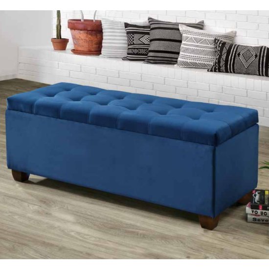 Lillpham Velvet Upholstered Storage Ottoman In Blue