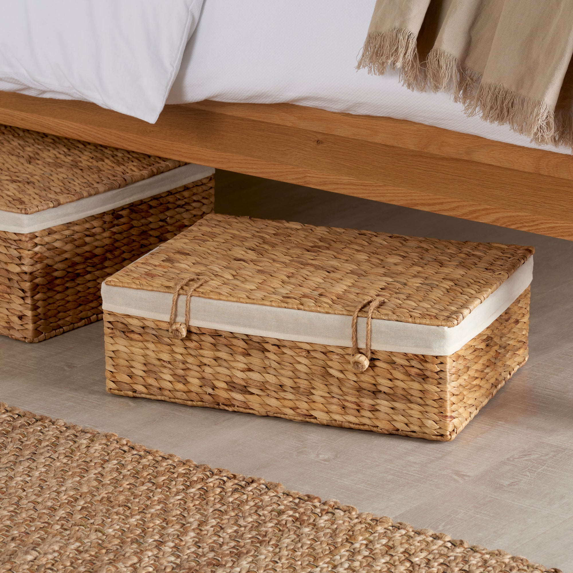 Small Water Hyacinth Storage Basket Trunk Beige