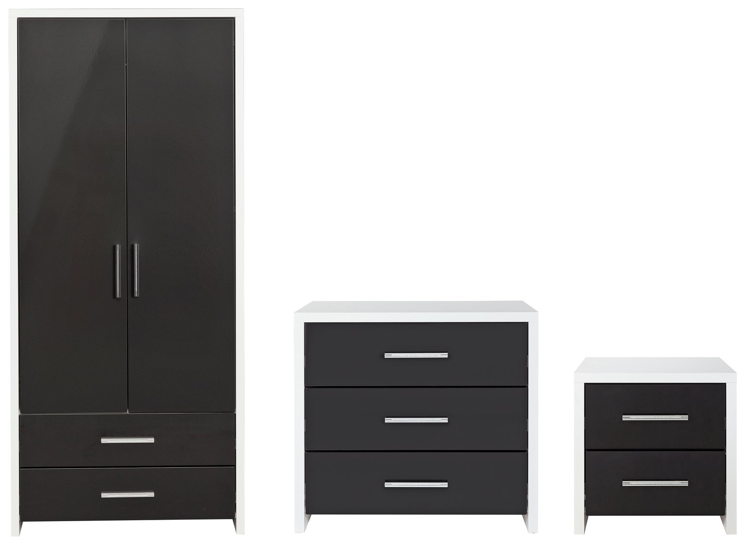 Argos Home Broadway Gloss 3 Piece Wardrobe Set -Black/ White