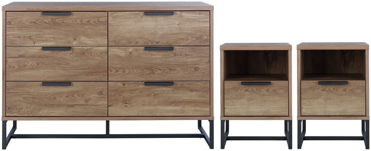 Habitat Nomad 2 Bedsides & 3+3 Drawer Set - Oak Effect