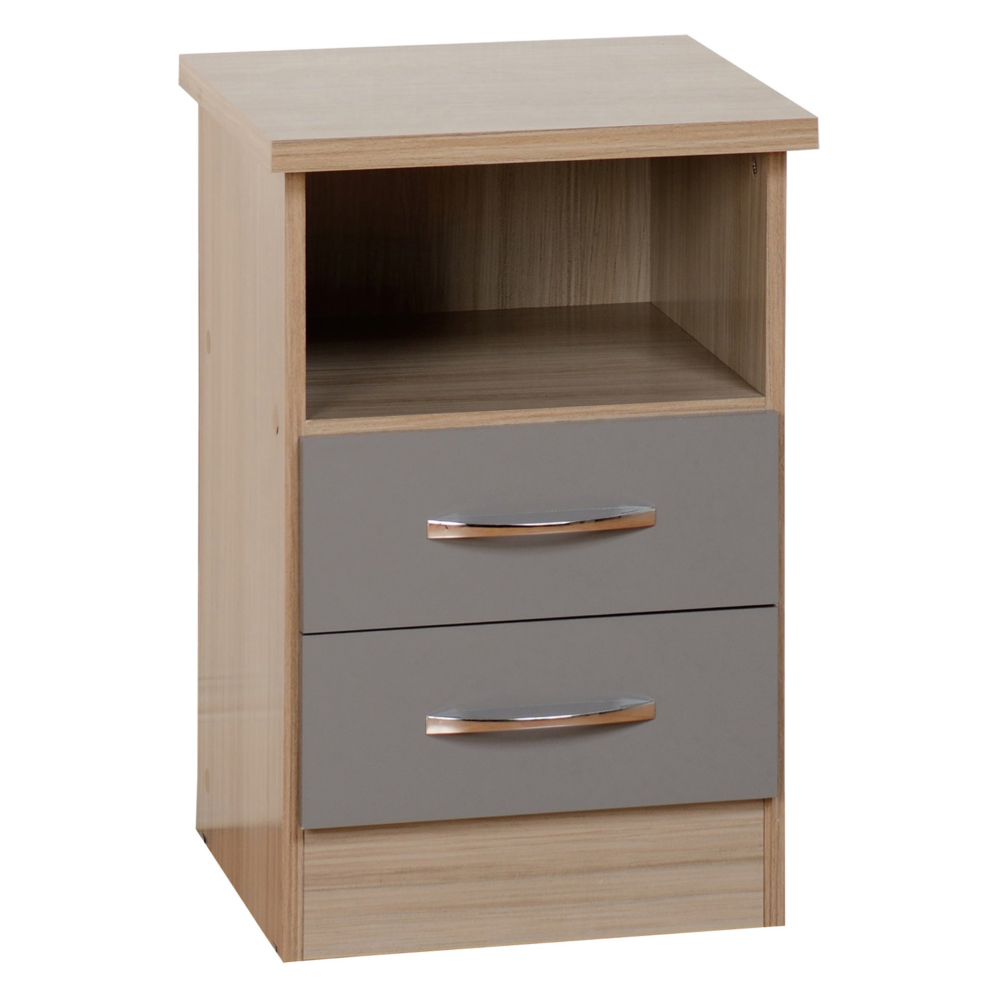 Nevada 2 Drawer Grey Bedside Table Grey and Brown