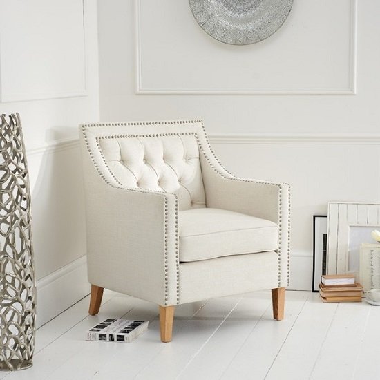Ballark Fabric Sofa Chair In Ivory White With Natural Ash Legs