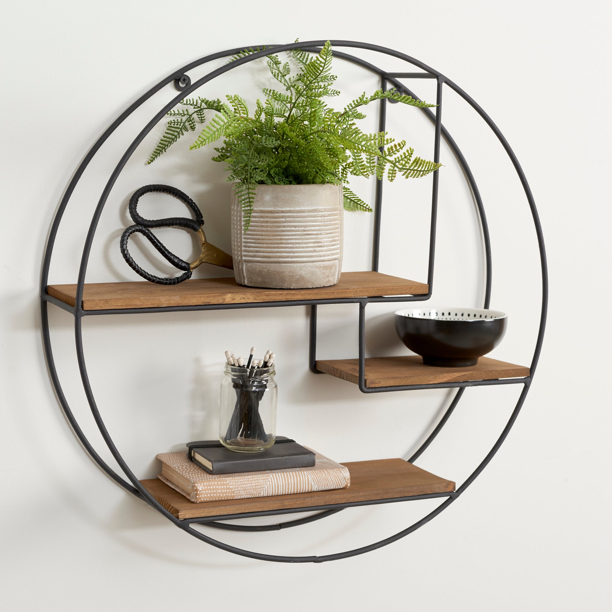 Industrial Large Circle Shelf Brown