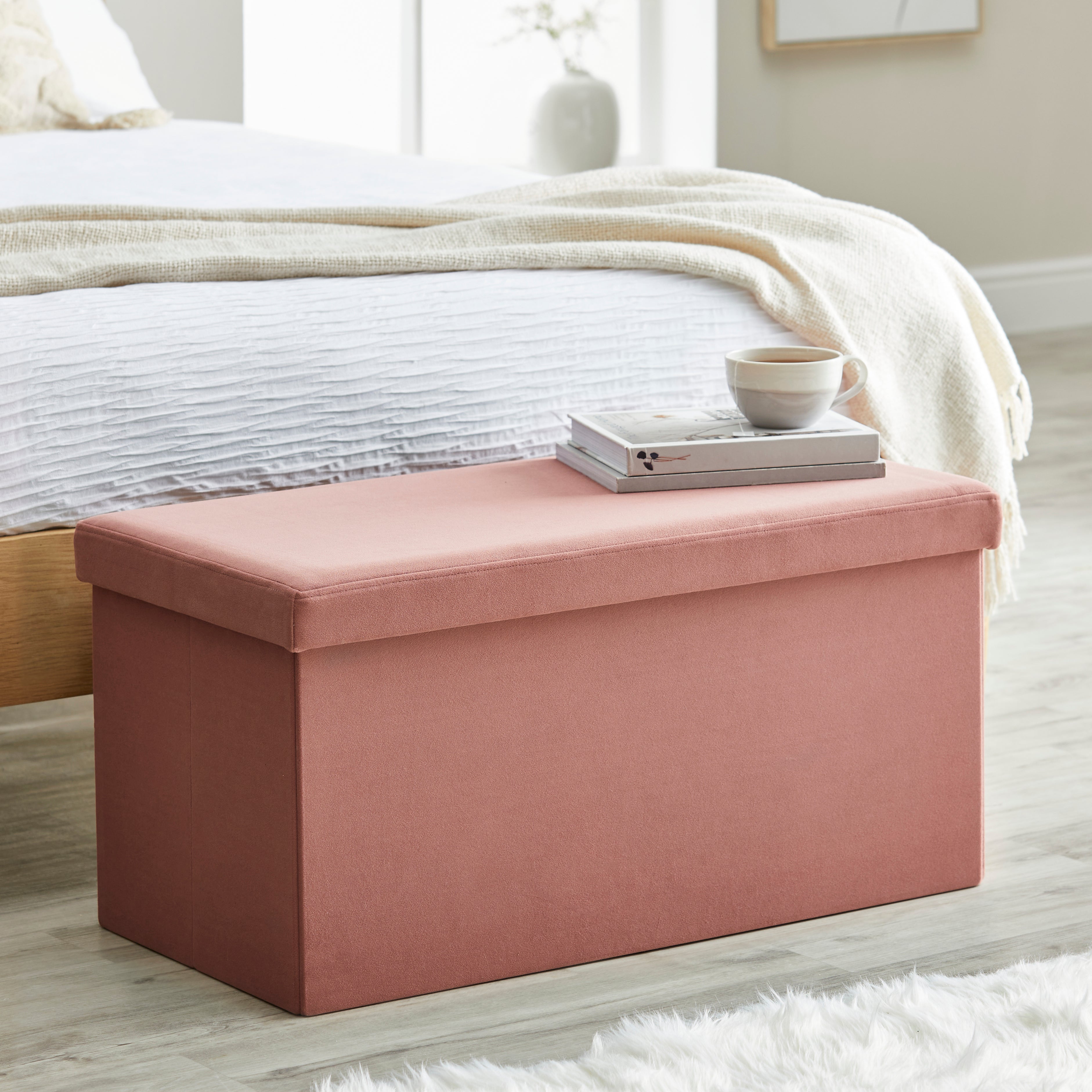 Matilda Eco Velvet Foldable Storage Ottoman Rose (Pink)