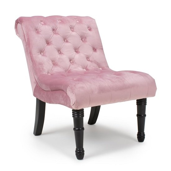 Nicia Accent Chair In Brushed Velvet Pink Blush With Black Legs