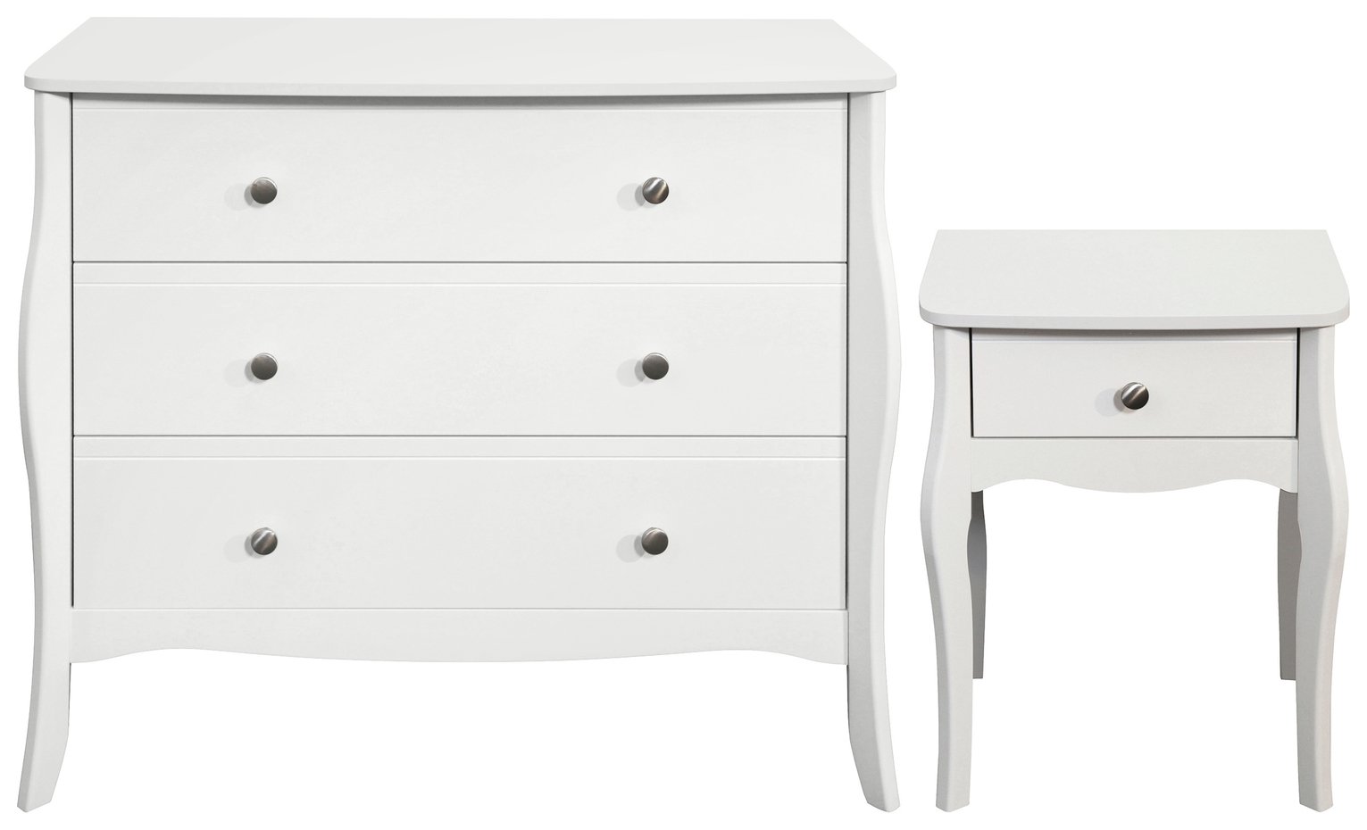 Amelie Bedside Table & 3 Drawer Chest Set - White