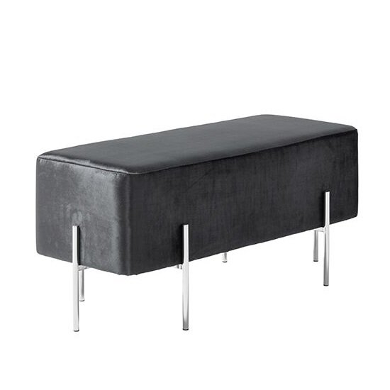 Ryman Bench In Black Velvet And Polished Stainless Steel