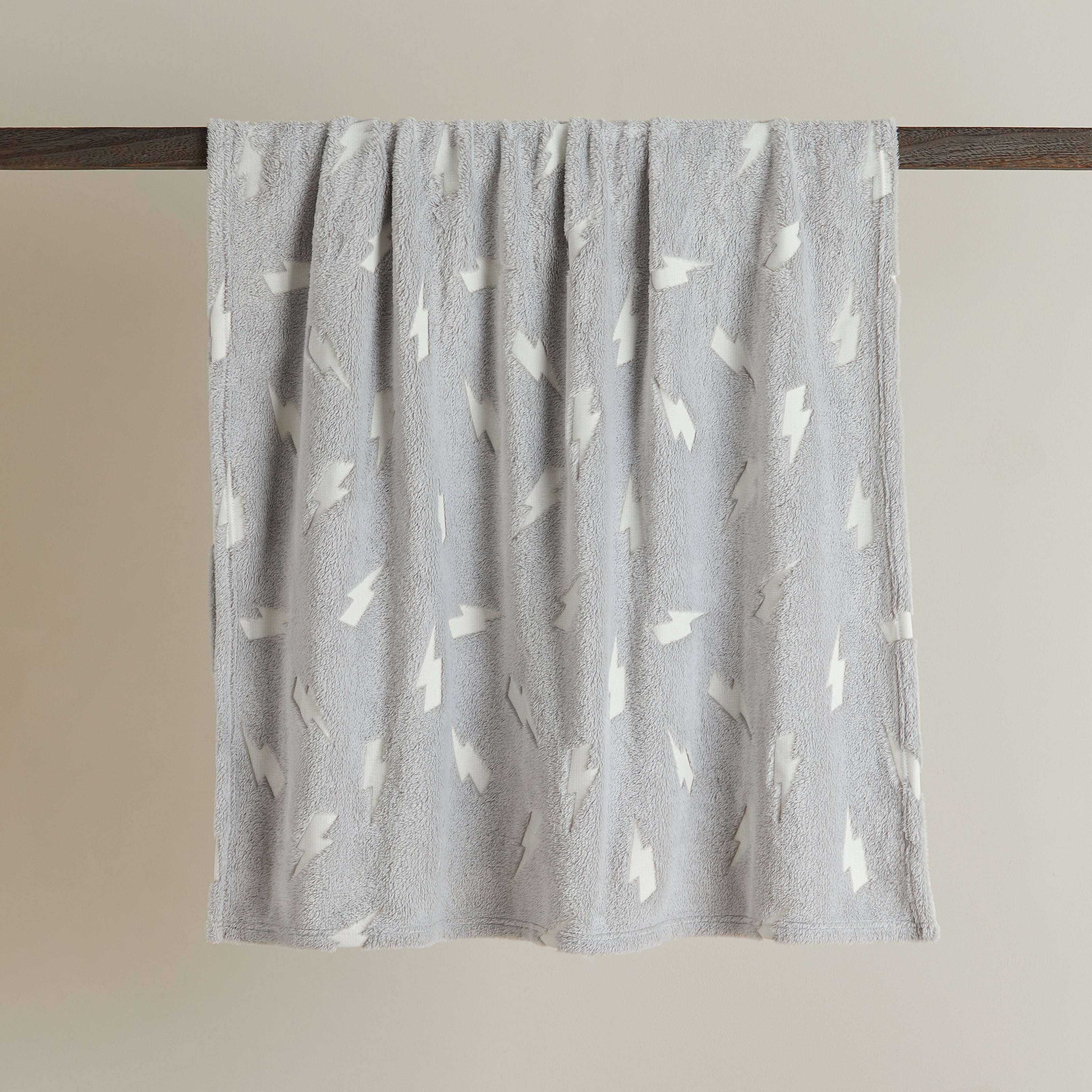 Glow In The Dark Lightning Grey Blanket Grey