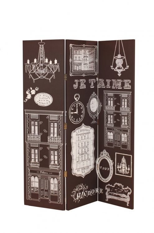 Bourgeoise French Canvas Room Divider In Printed Monochrome