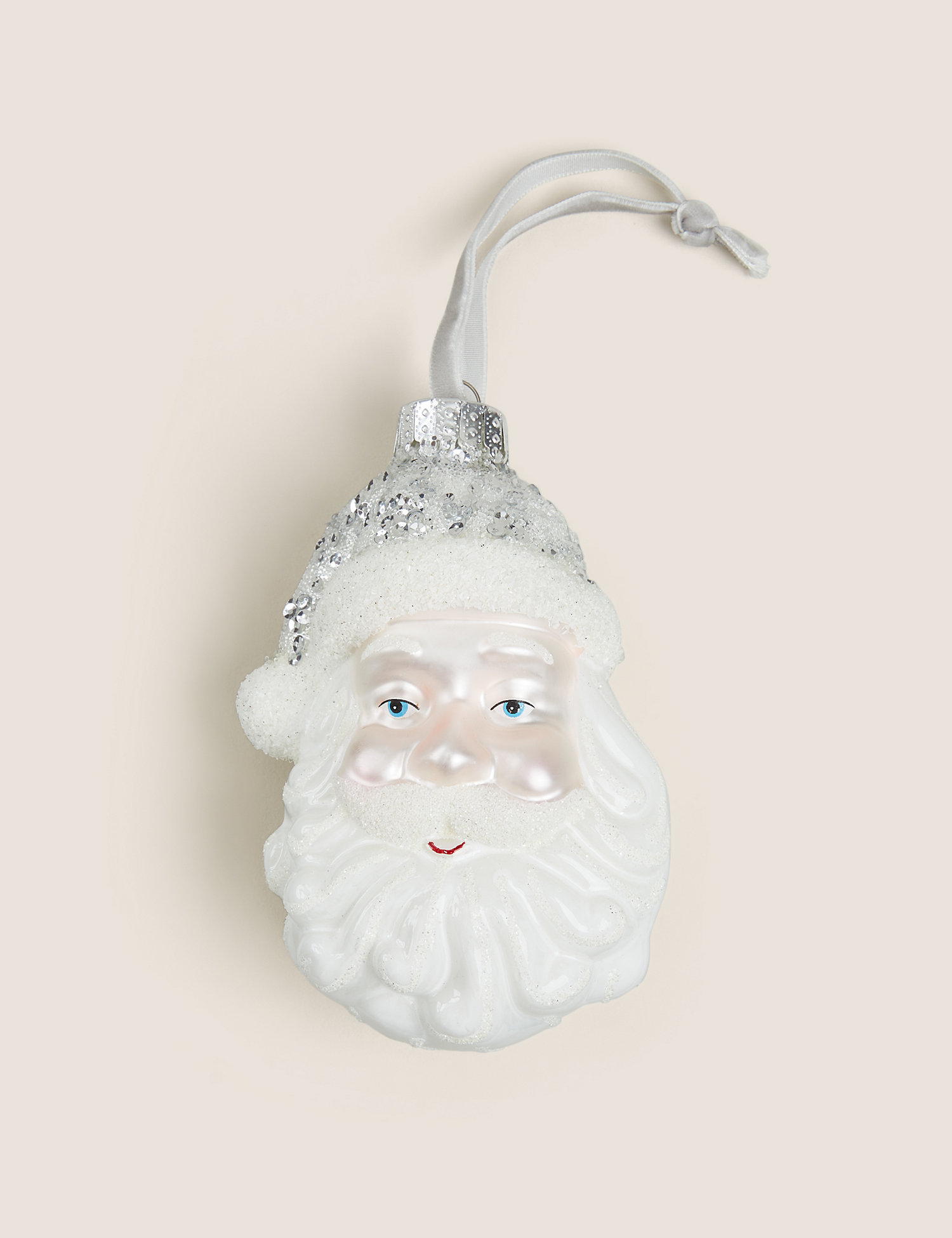M&S Glass Hanging Santa Face Decoration