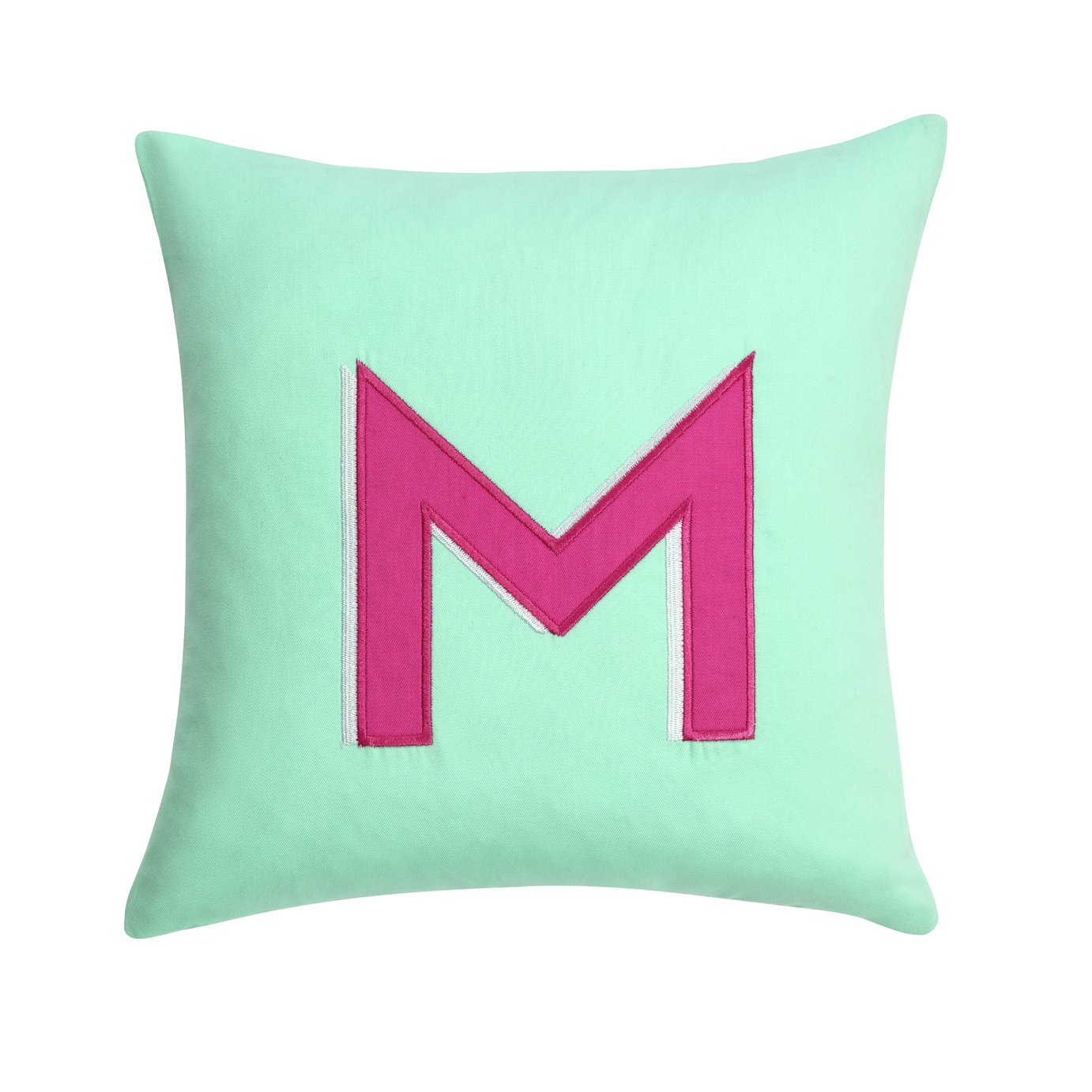 Argos Home Embroidered M Alphabet Cushion - Green - 30x30cm