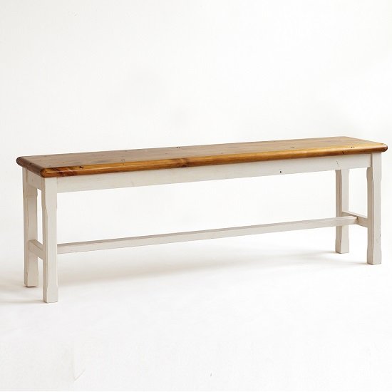 Boddem Dining Bench In White Pine Wood Cottage Style