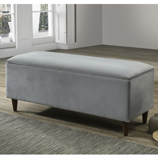 Emstone Velvet Upholstered Storage Ottoman In Grey