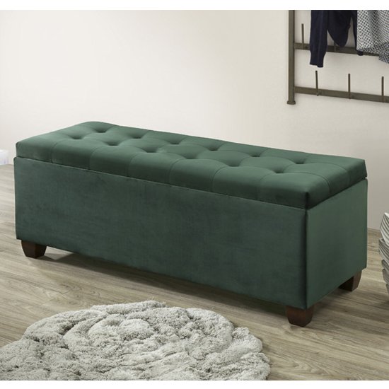 Lillpham Velvet Upholstered Storage Ottoman In Green